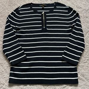 Lauren Ralph Lauren Black Label Striped Cotton Sweater Preppy Old‎ Money Size XL